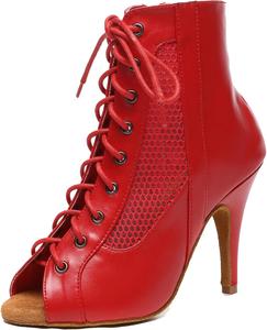 Женские удобные танцевальные туфли Minishion с открытым носком для свадьбы и вечера, ботильоны, L581 Red 10Cm Heel
