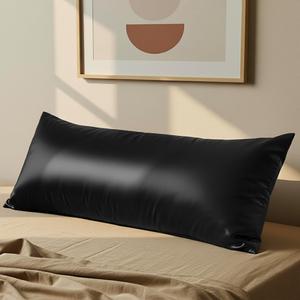 Mellanni Наволочка из натурального охлаждающего шелка, размер для тела, со скрытой молнией, для волос и кожи, предотвращает появление морщин, черная