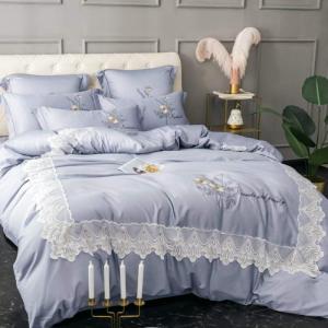 FGDSEEEKJUFHH Сатиновый комплект постельного белья с вышивкой Double Lace Grey