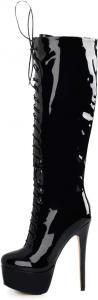 Женские ботфорты на платформе и каблуке-стилетте Richealnana с шнуровкой, Black Patent Leather
