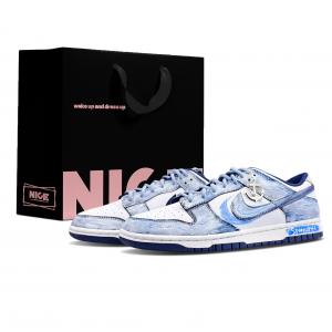 Nike Мужские износостойкие низкие скейтбордные кроссовки Dunk белого и синего цвета