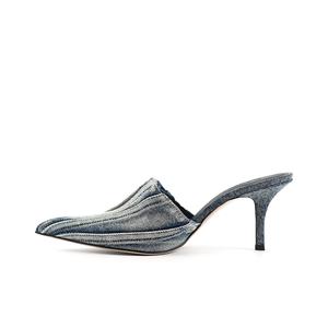 Женские синие противоскользящие тапочки с закрытым носком и устойчивым к истиранию переплетением BLOCCO5, постиранный синий