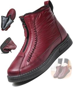 Женские зимние ботинки на платформе с теплым мехом, передняя молния, утолщенные плюшевые теплые ботиночки на плоской подошве, удобная нескользящая обувь для женщин Generic, Red 4.5