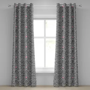 Шторы-люверсы ABAKUHAUS Safari, принт леопард, гепард, рисунок в форме поцелуя, маркер для губ, пунктирная графика, декоративные двухпанельные шторы, 280 см x 225 см, цвет: темно-серый, розовый