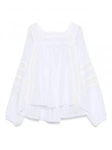 Блузка из хлопка с кружевными вставками PNK, белый