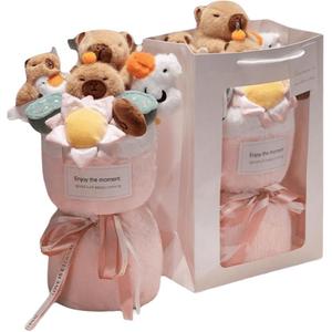 Плюшевая игрушка милый капибара с букетом 40 см MIANHUIYI