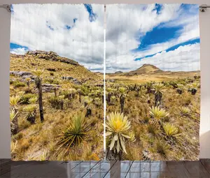 Штора ABAKUHAUS Natural Rustic, фотография заброшенного места, присборенная штора для спальни с петлями и крючками, 280 x 225 см, нежно-кофейный, синий, зеленый Abakuhaus