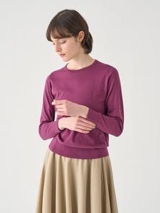 Хлопковый трикотажный пуловер с круглым вырезом и длинными рукавами | EVONNE | 30G, современный крой