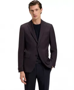 Мужской приталенный блайзер из чистой шерсти в клетку Hugo Boss, синий