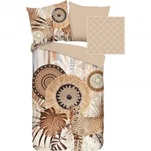 Модное двустороннее постельное белье «Raeni», мако-сатин, 135х200, молния, двусторонний вид, мандала, леопардовый песочный Hip