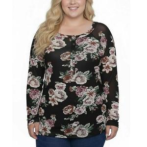 Топ с длинным рукавом реглан и сетчатым узором Ny Collection, Black Blush Floral