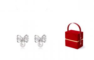 Серьги-гвоздики с жемчужным бантом из сплава для женщин Muyan, Bow Pearl Stud Earrings + Zhaohua Ruchai Gift Box