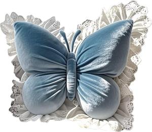 DONCKO Декоративная подушка Butterfly с кружевной отделкой из чистого хлопка Blue