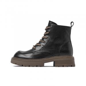 JOSINY Мартинсы женские 11 см коричневые с тонким флисом на каблуке 4 см, цвет Brown (Thin Fleece)