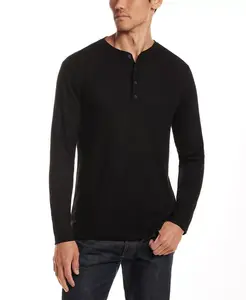 Мужская футболка с длинным рукавом и воротником хенли Vintage & Black, черный