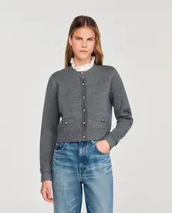 Женский кардиган с отстегивающимся воротником-рюшем Sandro, серый