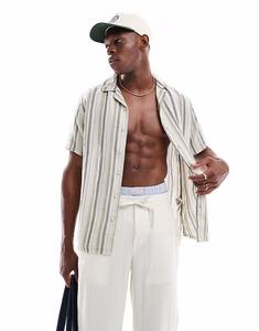 Текстурированная рубашка ONLY & SONS с воротником-стойкой в ​​бежевую полоску