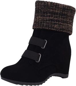 No Brand Женские замшевые зимние ботинки с шерстью, эластичной верхней частью, наклонным каблуком и толстой подошвой, короткие ботинки до голенища (хаки, 9 размер)