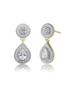 Двухцветные серьги-капли из стерлингового серебра с прозрачными кубическими цирконами Genevive, gold