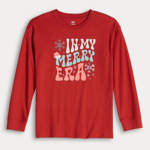 Детская футболка с длинным рукавом и принтом So, Merry Era Red