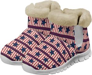 Зимние сапоги с американским флагом Chaqlin, женские снежные сапоги на плоской подошве, мягкие, уютные, с нескользящей подошвой, удобные легкие повседневные ботинки до щиколотки на 4 июля, America Flag Print