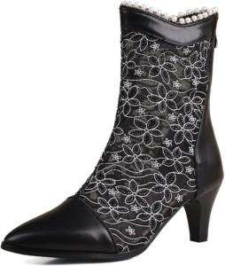 Женские сандалии-босоножки Aflngle на низком каблуке с закрытым носком, кружевные, с молнией сзади, короткие ботильоны на щиколотку, модные сетчатые гладиаторские летние сандалии, Black