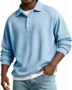 Толстовка-поло Waffle Knit для мужчин, длинный рукав, Big and Tall