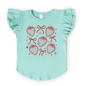 Футболка с рукавами-фонариками Coquette strawberry chart The Juniper Shop, Seafoam