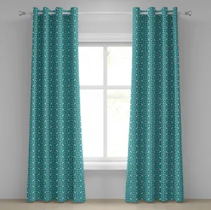 Персидская штора на люверсах ABAKUHAUS, этнический марокканский геометрический рисунок с восточными цветочными завитками, декоративная двухпанельная штора, 280 см x 245 см, цвет сине-белый Abakuhaus