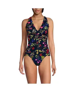 Женский топ-танкини с V-образным вырезом и перекрещивающимися бретелями на спине Lands' End, синий