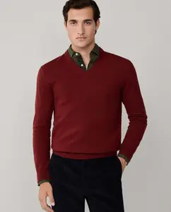 Джемпер из смеси мериносовой шерсти с V-образным вырезом Hackett, красный