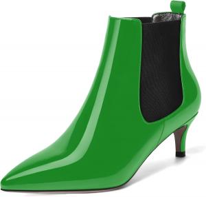 Женские офисные ботильоны SKYSTERRY с заостренным носком, лакированные, модные, невысокий каблук 2 дюйма, Black/Green