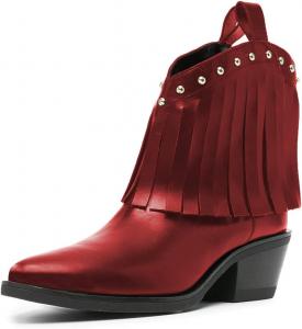 Женские ботильоны YDN с острым носком, устойчивым средним каблуком, бахромой, на молнии, для походов и путешествий, размеры обуви 4-15, Red