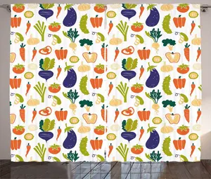 Шторы ABAKUHAUS Garden Rustic, органические овощи, универсальные ленточные шторы для гостиной с петлями и крючками, 280 x 225 см, оранжевый и яблочно-зеленый Abakuhaus