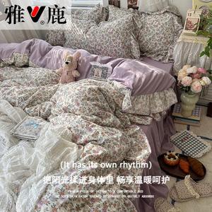 Yalu Комплект постельного белья 1.5 м: простыня на резинке, пододеяльник 180x220 см, цветочный принт, мягкая ткань