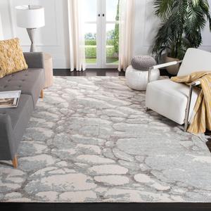 Ковер SAFAVIEH, 244 x 305 см, - коллекция Restoration Vintage - большой - Grey & Ivory, ручной работы из шерсти и вискозы, современный абстрактный дизайн, идеально для гостиной, спальни, офиса, столовой (RVT112F)