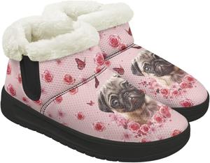 Женские зимние сапоги до середины голени с утепленным плюшевым воротником, теплые, удобные, зимние ботинки с противоскользящей подошвой для походов на открытом воздухе Chririnla, Cute Pug