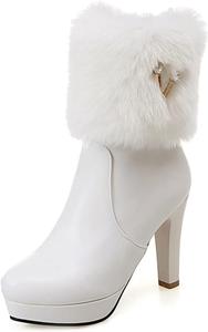 Женские модные ботильоны на платформе с высоким каблуком, с круглым носком, боковой молнией, элегантные короткие ботинки JOEUSTY, White-Velvet Lined