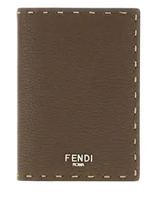 Кардхолдер с кожаной отделкой Selleria FENDI, коричневый