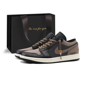 Jordan AJ1 устойчивые к истиранию низкие кроссовки Vintage Basketball Shoes Unisex Black Brown
