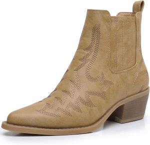 Женские ковбойские сапоги GLOBALWIN с острым носком, на молнии, челси, ботильоны в западном стиле, 23Yy05 Khaki