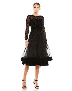 Женское платье с высоким воротником, длинными рукавами, расклешенной юбкой и декором Mac Duggal, Black