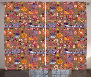 Штора ABAKUHAUS в деревенском стиле для детского сада, с красочным детским рисунком, универсальная тесьма для гостиной с петлями и крючками, 280 x 225 см, сепия и разноцветная Abakuhaus