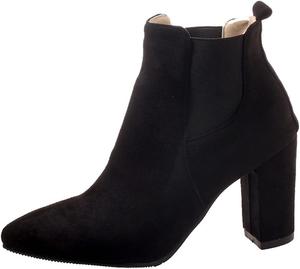 Женские ботильоны VOKLIN с массивным каблуком, высокой танкеткой, заостренным носком, замшевые, с эластичной боковой вставкой, стильные короткие ботинки, Black-Velvet Lined