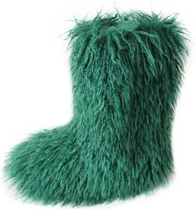 Женские сапоги HINDOLA с искусственным мехом, теплые снежные сапоги, пушистые мягкие замшевые сапоги с круглым носком, удобные зимние ботильоны, противоскользящая обувь для улицы и дома, плоская подошва, 9.5-10 Green