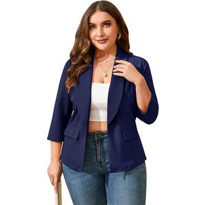 Женский кардиган-блейзер с карманами, 3/4 рукава, открытый, casual, plus size Seoria, Navy Blue