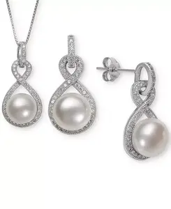 Комплект украшений из культивированного пресноводного жемчуга (8 и 10 мм) и белого топаза (1-1/3 карата) из стерлингового серебра Macy'S, silver