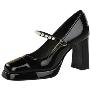 BIGTREE Женские туфли Мэри Джейн на массивном каблуке черные, цвет Black