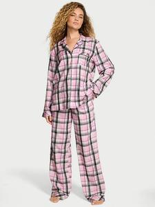 Длинный пижамный комплект из фланели Victoria'S Secret, signature flannel coconut white/black gold lurex yd plaid