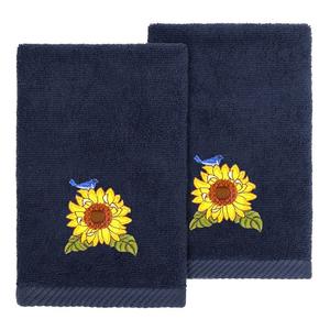 Linum Home Textiles Турецкий хлопок Girasol Набор из 2 украшенных полотенец для кончиков пальцев, цвет Marine
